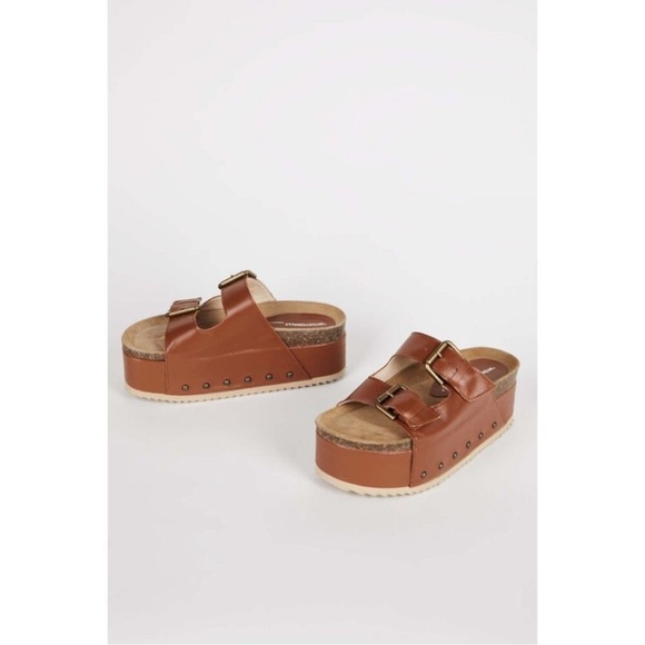 NWT Free People Rule Breaker Platform Sandals Brown Leather Studded Flatform 37 - Picture 14 of 15